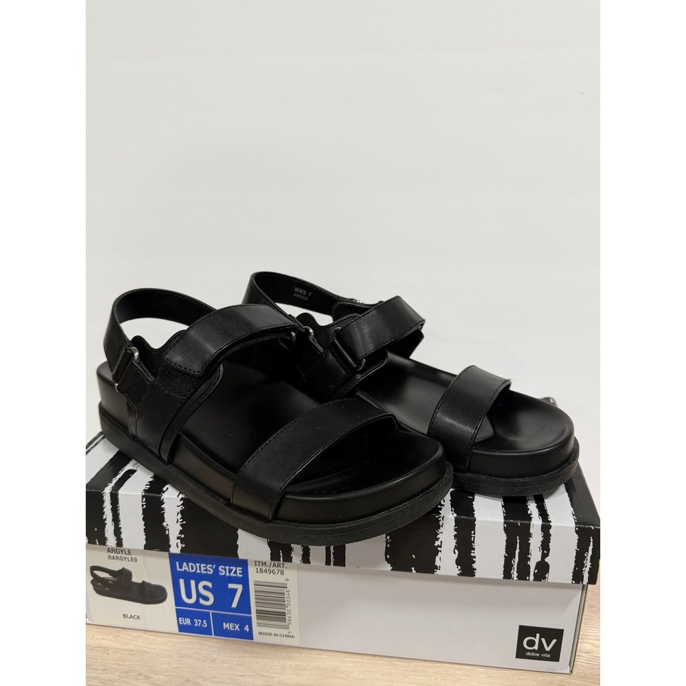 DV by Dolce Vita Women's Argyle Black Platform Sandals Adjustable Straps US 7